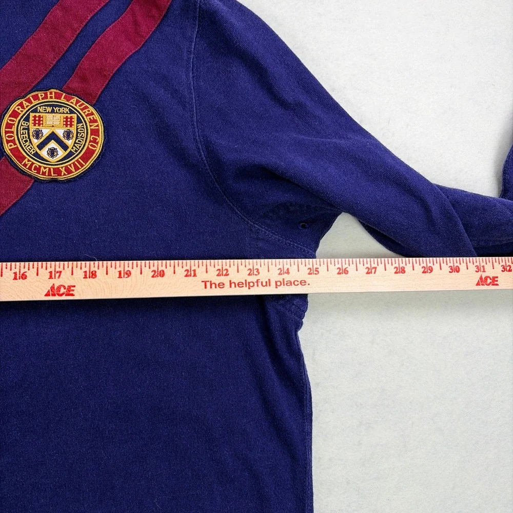 VTG Polo Ralph Lauren Custom Fit Rugby Shirt XL Navy Blue Burgundy Elbow Patch